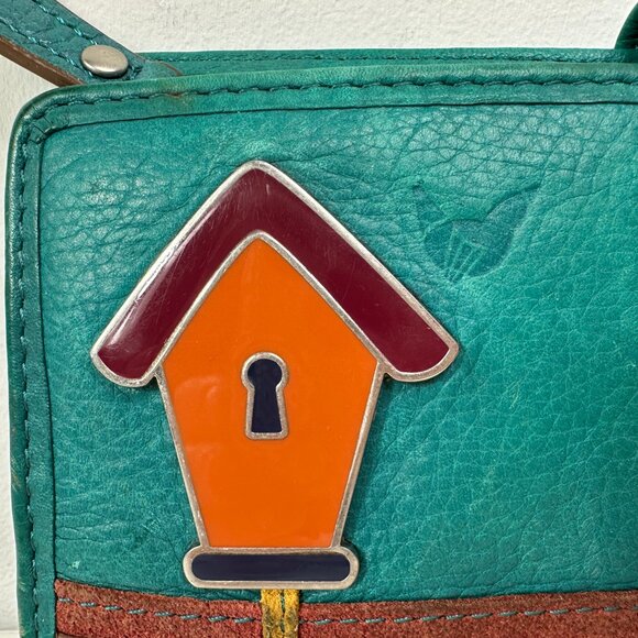 Fossil Birdhouse Wallet Teal Green Snap Button Credit Cards Bill Coins ID - Picture 4 of 13